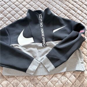 Nike Black and Gray Half-Zip Pullover with White Swoosh Logos